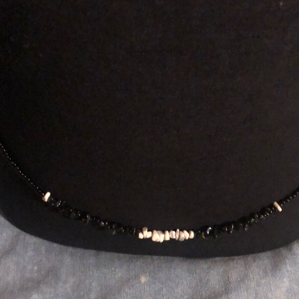 Black and white belly beaded necklace with stones